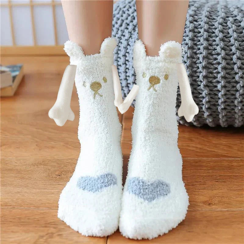 Christmas couple socks with magnetic connection feature and 3D animal patterns