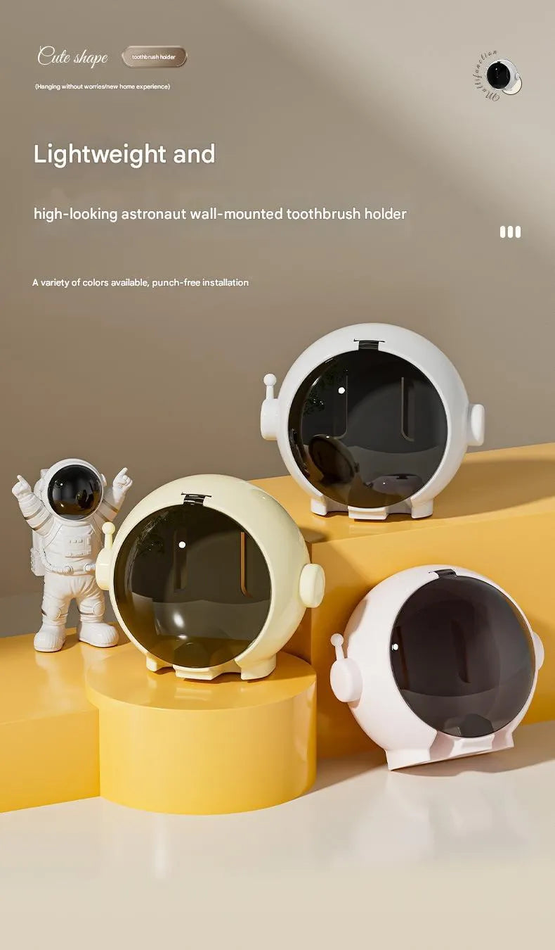 Cartoon wall-mounted no-drilling toothbrush holder in pink, white, and yellow for bathroom storage