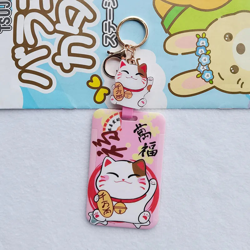 Lucky Cat plastic certificate sleeve set with decorative pendant in cartoon style