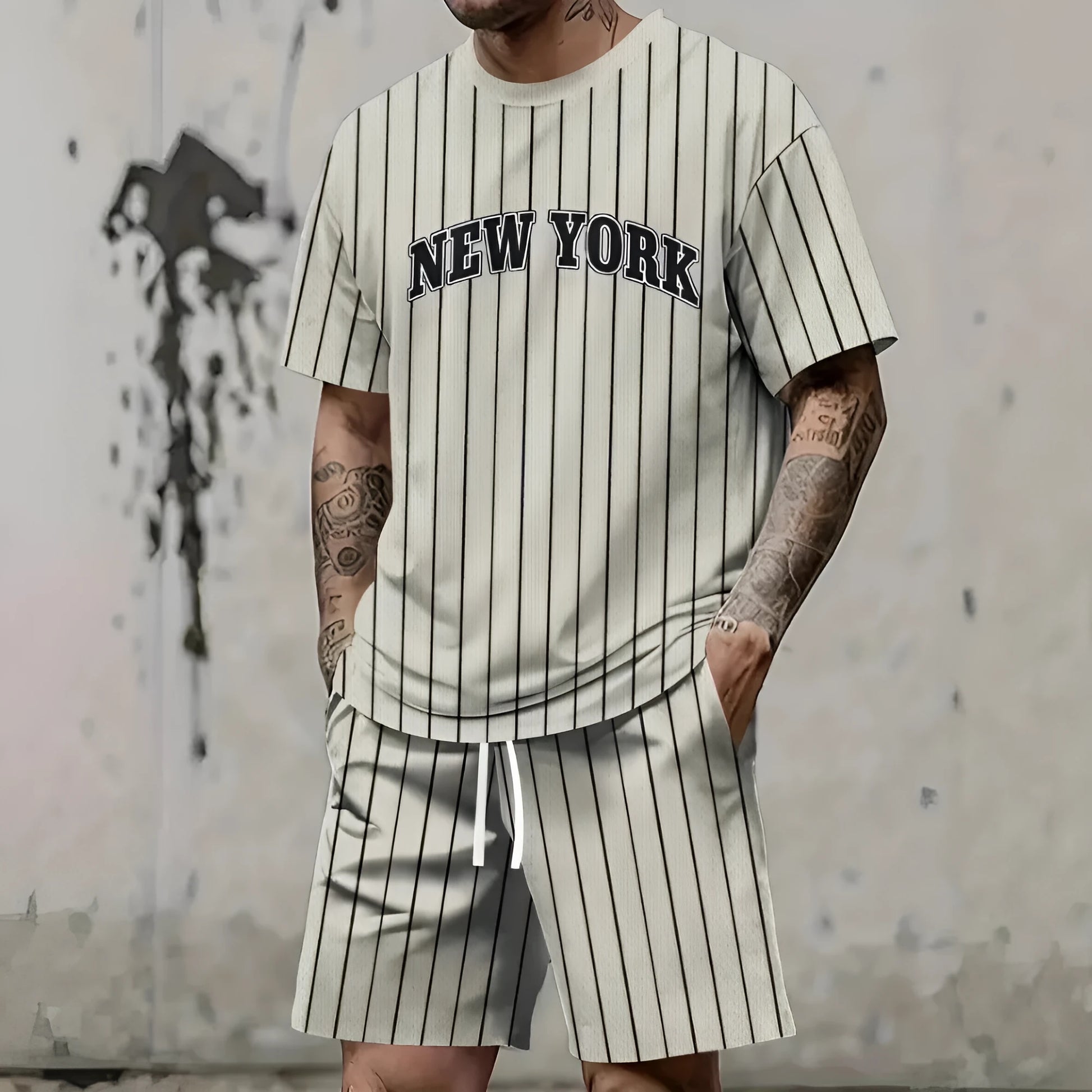 Men's 3D printed short sleeve top and matching shorts set in various colours