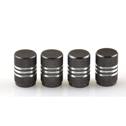 Set of stainless steel car tyre valve caps in multiple colours: black, red, blue, gold, silver, green, purple, sky blue, grey, orange.