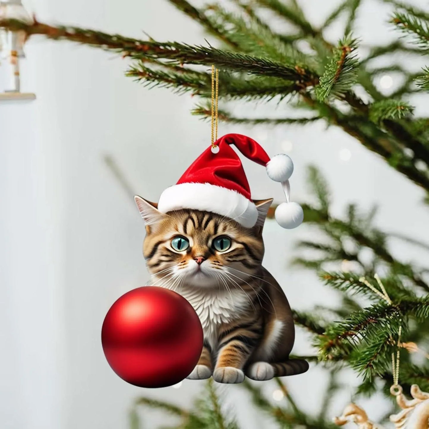 Cartoon style kitty Christmas car hanging ornament made from clear acrylic, shown in one of ten available colour variations.
