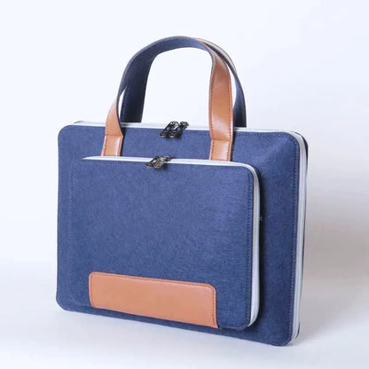 Felt laptop bag 14 inch 28x38cm handheld computer case with zip in navy blue grey sky blue