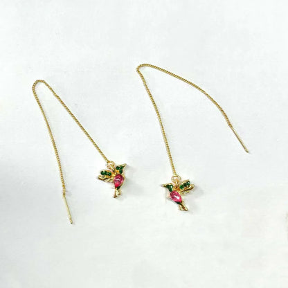 Long bird hanging personalised earrings with mixed zirconium wings in red, blue and red lvzuan colours