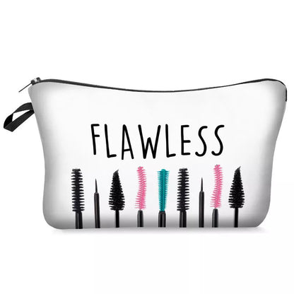 Digital printing lettered make-up bag with zipper closure for cosmetic storage