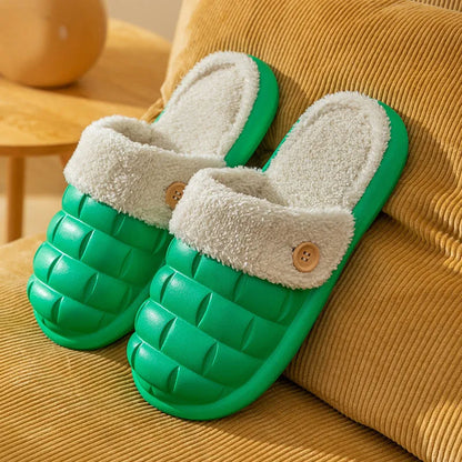 Plaid detachable slippers with EVA sole and plush lining in pink, green, yellow, white, grey, or black