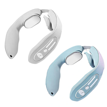 EMS Neck Massager with Heat in blue, showing ergonomic design and USB charging