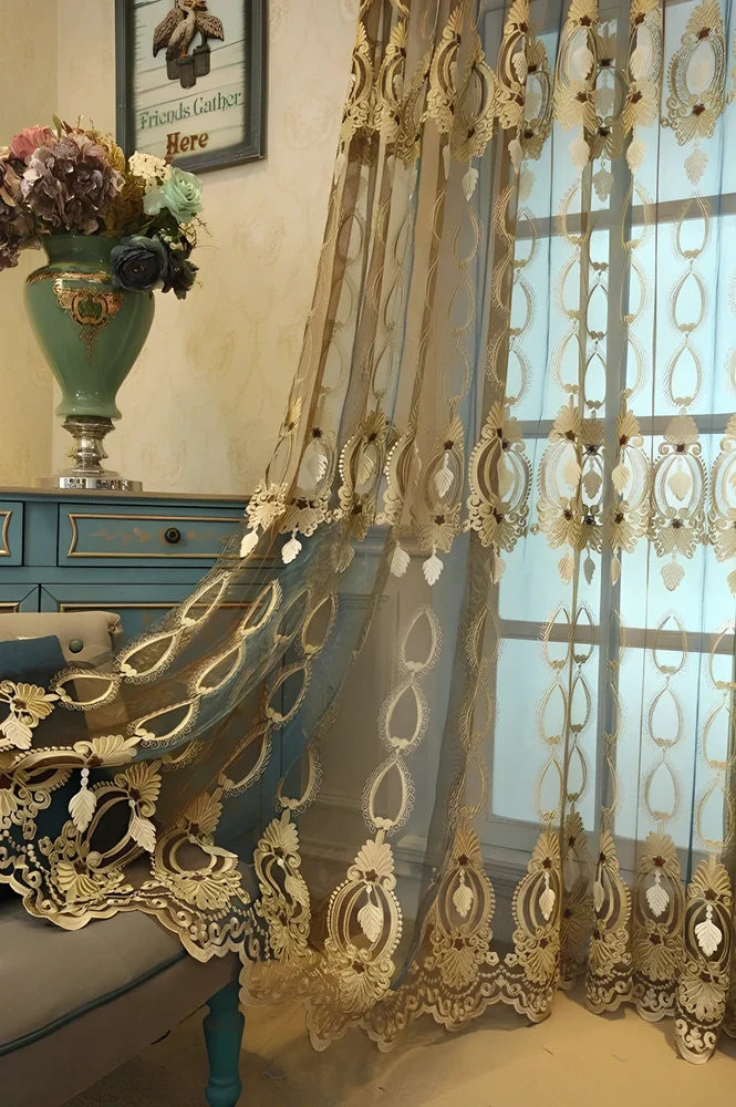 Italian flannel embossed embroidered window screen with plant patterns and full shading capability