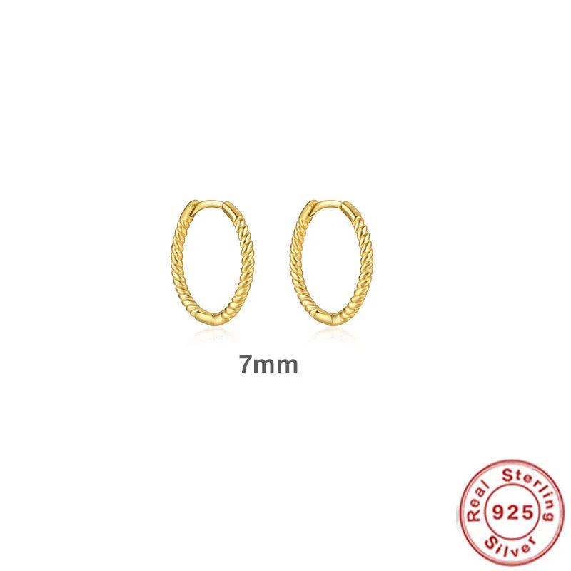 Sterling silver twisted string round ring earrings in gold or platinum colour.
