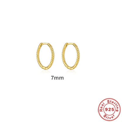 Sterling silver twisted string round ring earrings in gold or platinum colour.