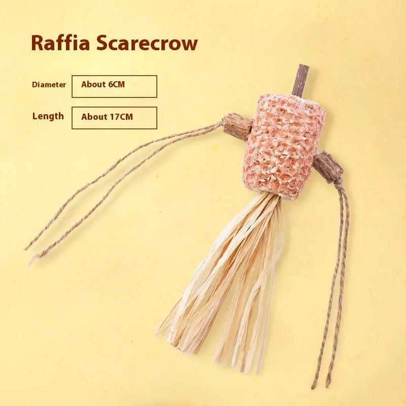 Wood skirret polygonum cat molar rod with catnip lafite grass and raffia detailing, 2.2 cm diameter