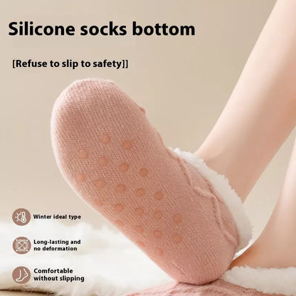 Unisex thick thermal plush slipper socks with non-slip grip in various colors