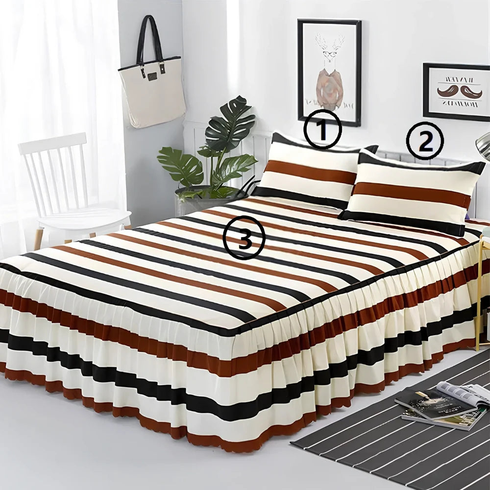 Pure cotton bed skirt pillowcase set with twill weave diagonal pattern in multiple colour options