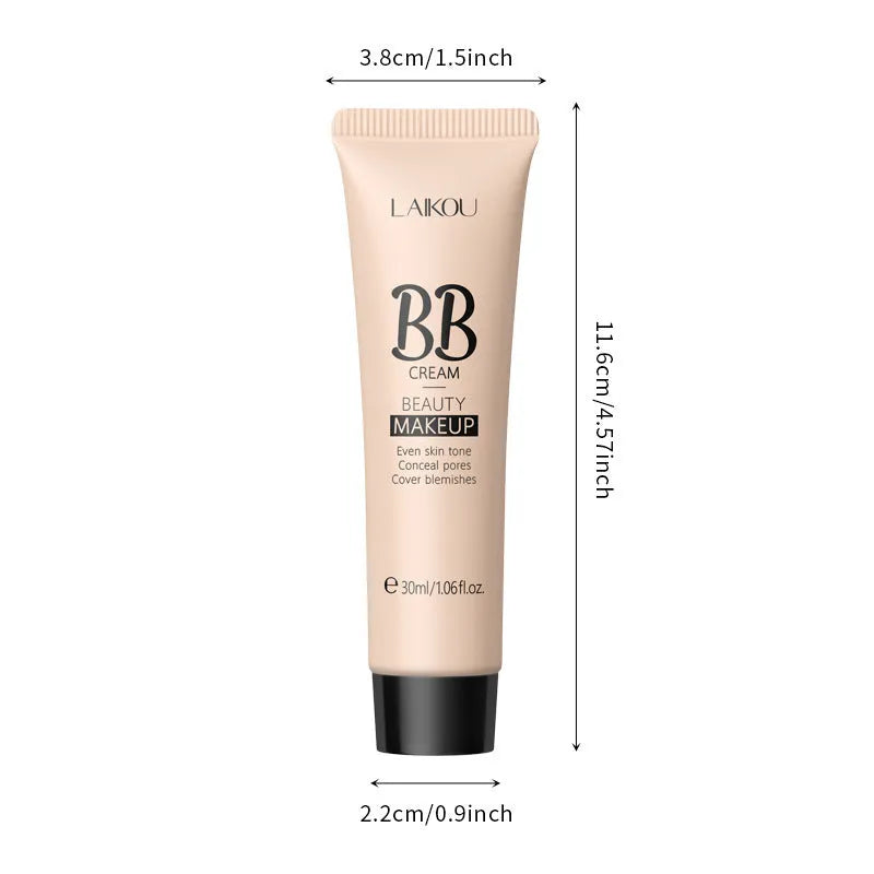 30ml tube of natural BB cream showing nine available shade colours from light to dark