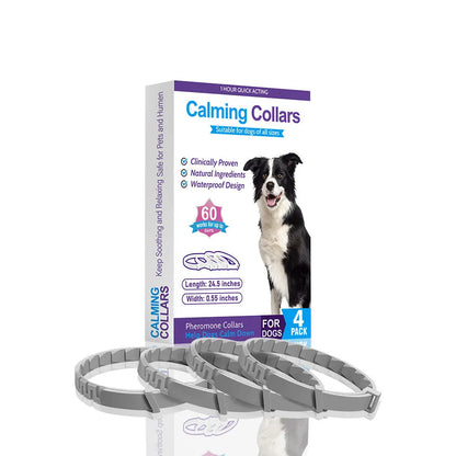 Four dog anxiety relief collars in different colours with 62cm adjustable TPR construction for calming support