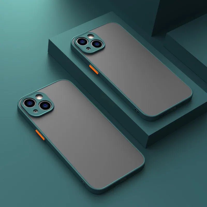 Fine hole skin-sensing iPhone case with frosted hard back and full lens anti-fall protection in dark night green colour