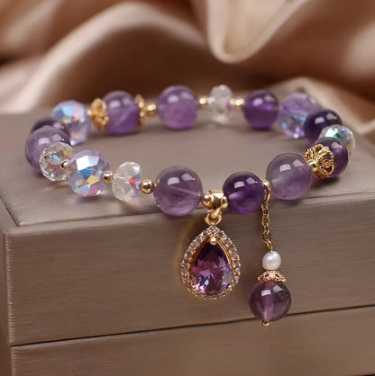 Purple natural amethyst crystal bracelet for women with micro inlay setting.
