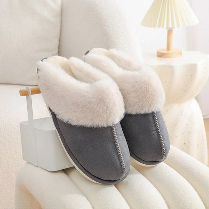 Cozy plush house slippers for women in various colors, featuring soft, warm, and non-slip design