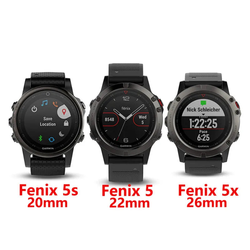 Stainless steel Garmin Fenix watch band in silver colour with straight buckle