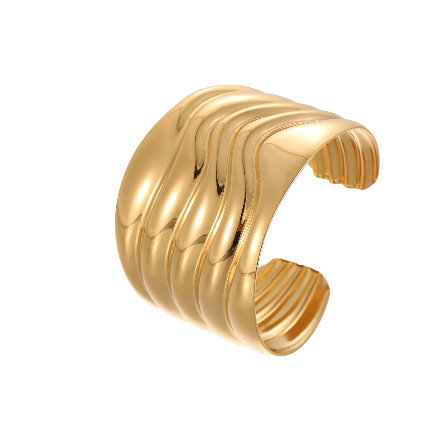 Women's gold-plated wide bracelet with exaggerated niche opening and geometric wave design