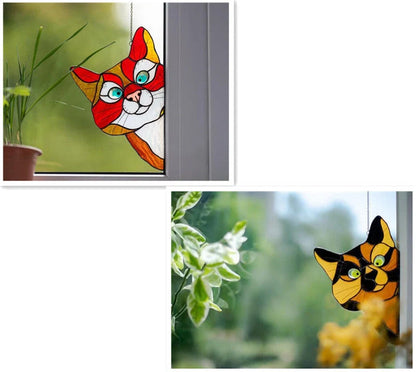 Colorful PVC cat window sticker with double-sided design for home and car decoration