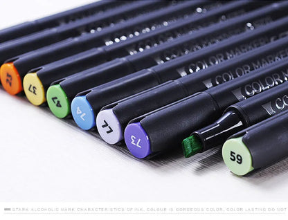 Double-headed alcohol-based oily colour animation paint pens with round and inclined tips for professional art students