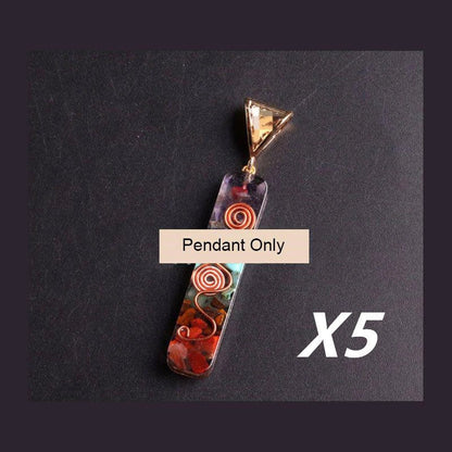 A stylish 7-chakra crystal pendant featuring a unique geometric design and natural stone patterns