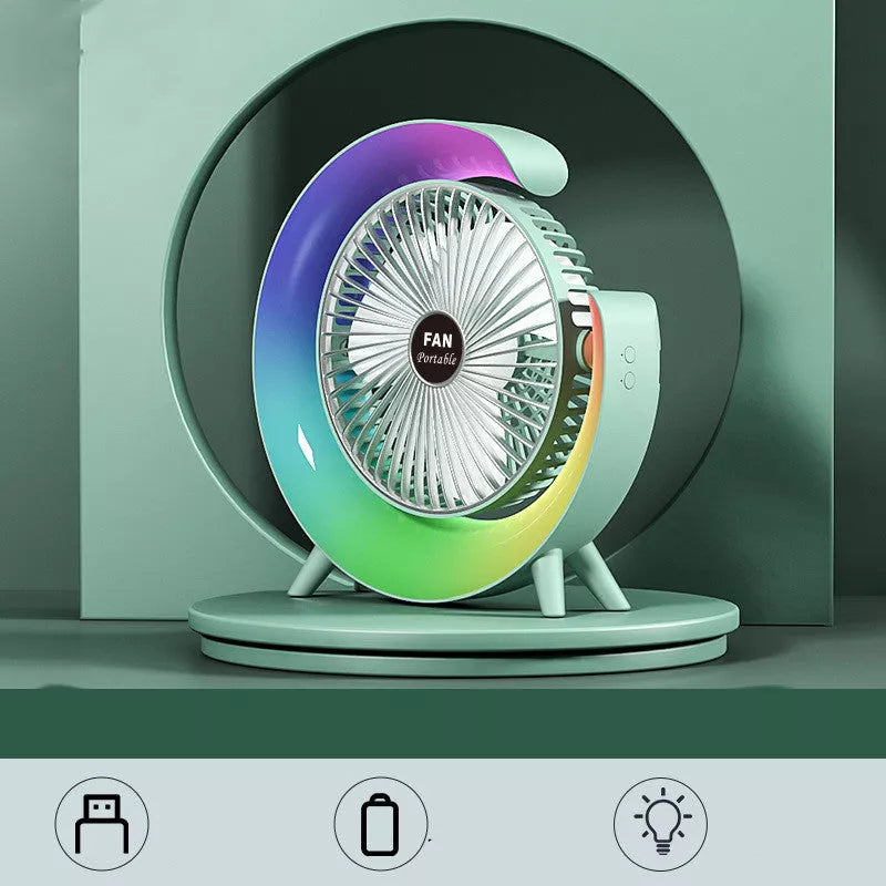 Bright Night Light Charging Fan with USB portability and colorful ambient lights