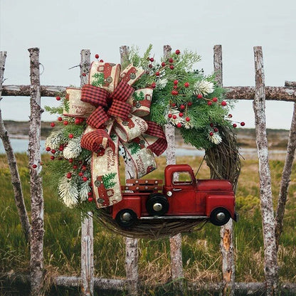 Red truck wooden Christmas garland with pumpkin accents for festive holiday decor