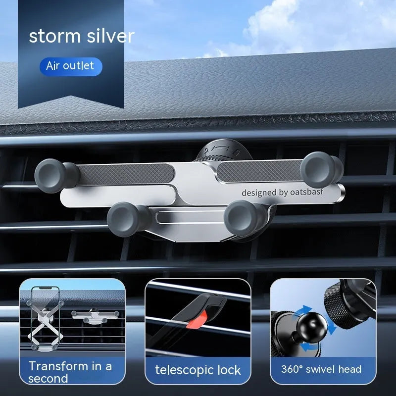 Aluminium alloy car phone mounting bracket showing snap-on design with silver finish