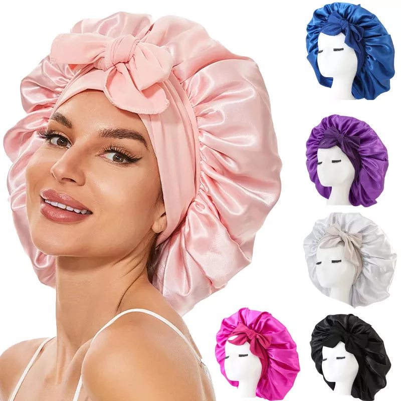 Double-layer silk bonnet for sleeping in various colors