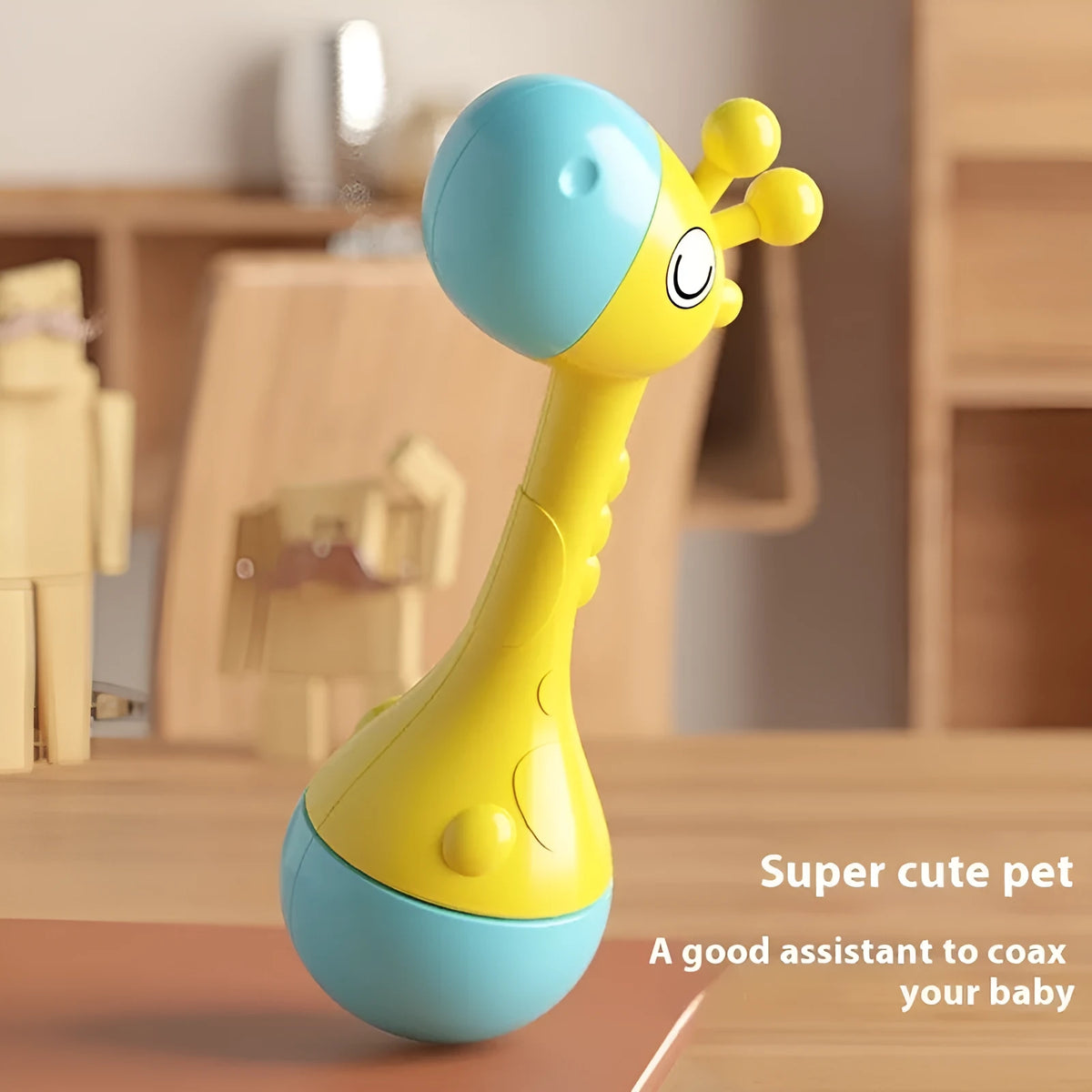 Giraffe sand hammer baby music toy in plastic for infants 0-3 years with bag