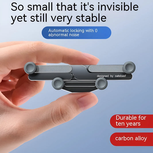 Aluminium alloy car phone mounting bracket showing snap-on design with silver finish