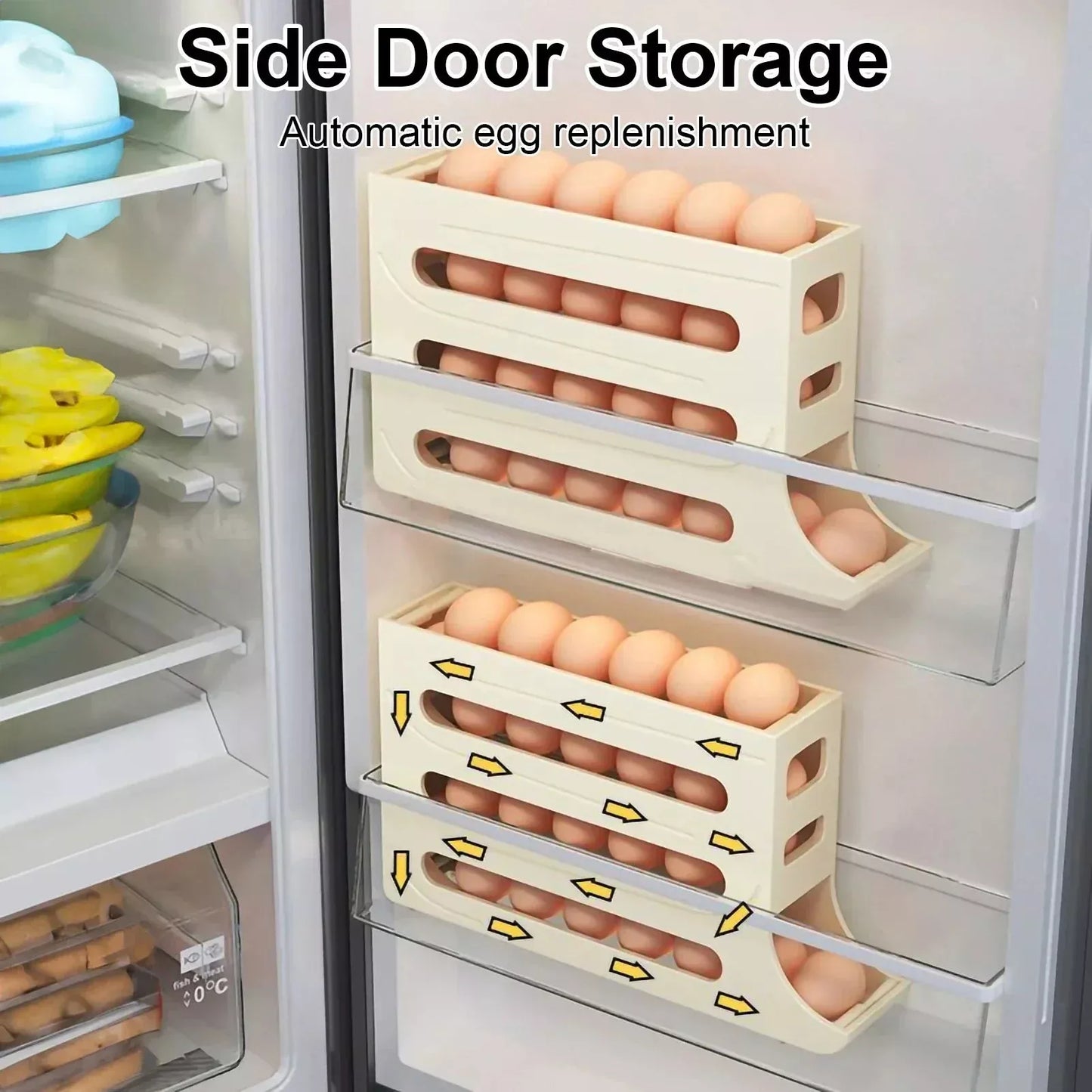 4-layer automatic egg roller sliding tray for refrigerator side door in various colors