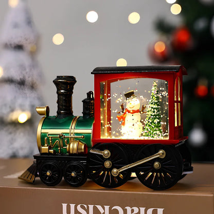 Christmas train night lamp with tree design measuring 13x5x8.8cm in painted or brushed gold finish