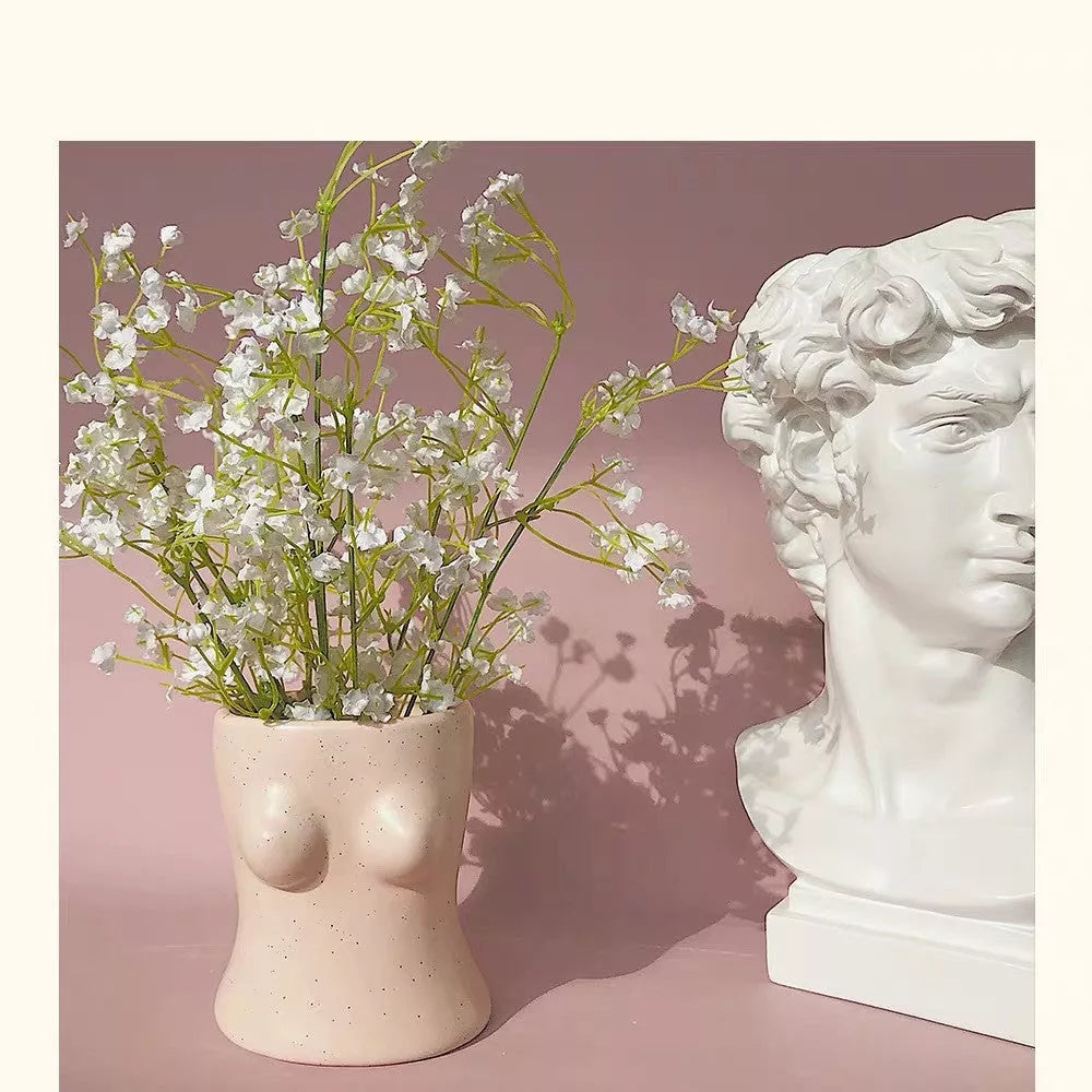 Handmade human body ceramic vase with glazing finish in pink and black dots or plain white