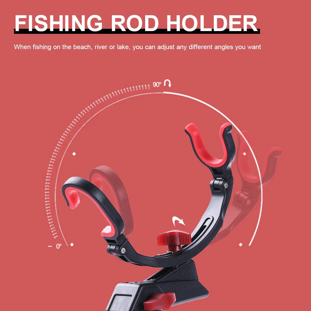 Adjustable fishing rod holder with 360-degree rotation and durable stainless steel and nylon construction