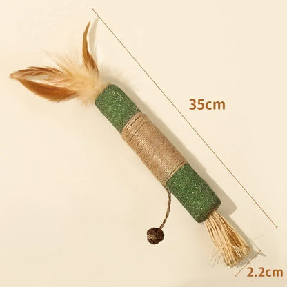 Wood skirret polygonum cat molar rod with catnip lafite grass and raffia detailing, 2.2 cm diameter