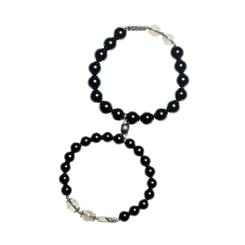 Obsidian Buddha beads couple bracelet DIY set with 8mm and 10mm sizing