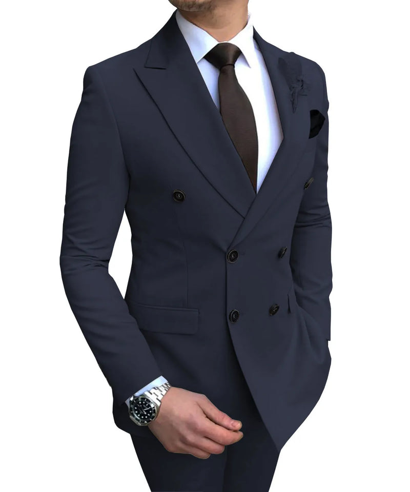 Men's Two-Piece Suit Groomsmen Costume Chemical Fiber Blend Acetate Slim Fit Straight Collar Side Slit Wedding Suit Sizes XS to 5XL 15 Colours