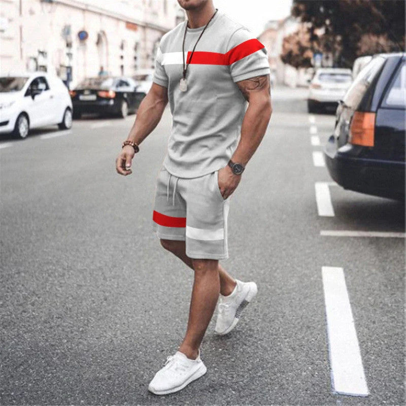 Men's Athletic Leisure Patchwork Short Sleeve Fitness Suit in various colors