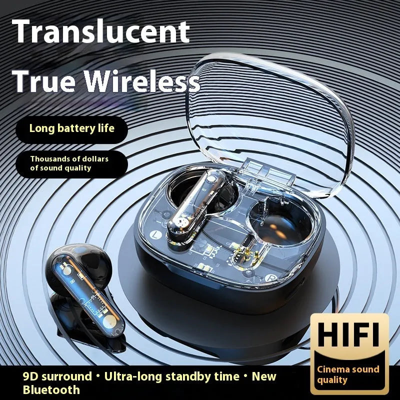 Translucent in-ear Bluetooth headset in clear, transparent black or transparent red with ABS shell and V5.3