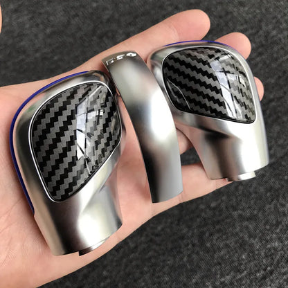 Carbon fibre DSG gear knob side cover with chrome matt finish and leather trim