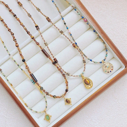 Geometric Maillard color necklace for women with various pendant options