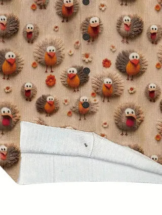 Men's loose fit digital printed shirt with lapel collar in polyester, available in multiple sizes
