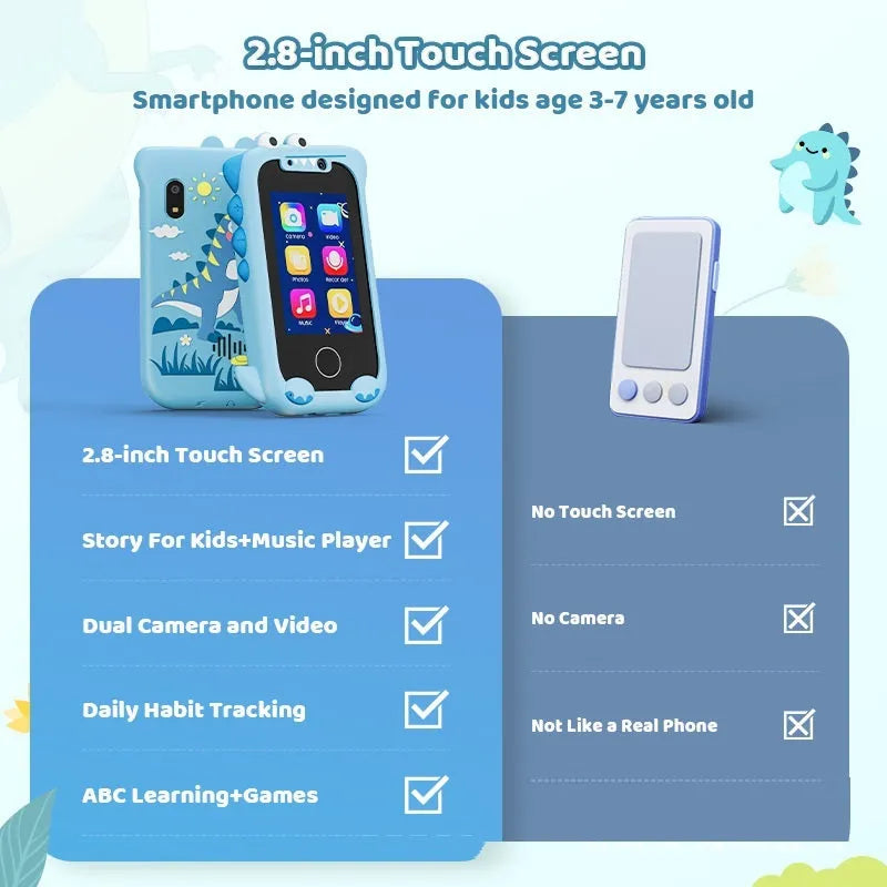 Blue silicone case children's digital camera toy with handheld mobile phone design