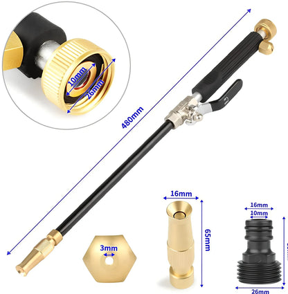 Black high pressure adjustable nozzle water gun with 20MPa output and 10m brass tip spray for garden and car cleaning