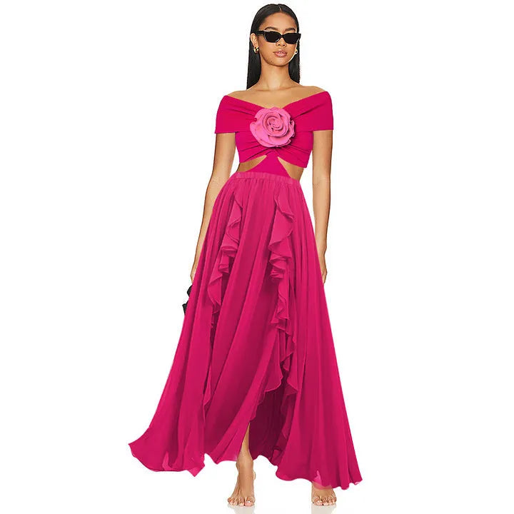 One-piece swimsuit with matching skirt hollow out floral pattern decoration polyester fabric quick-drying high elasticity sexy European and American style available in S M L XL free size colour options single swimsuit skirt or suit