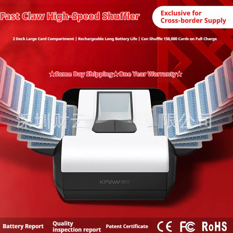 Automatic shuffling machine with long battery life for poker games, includes 2 pairs of standard poker cards and 2 pairs of special tablecloth poker cards with egg suit design and wireless calling device set