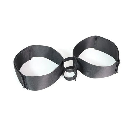 Black knitted appliance strap for toy tools, showing adjustable design and knitted belt construction